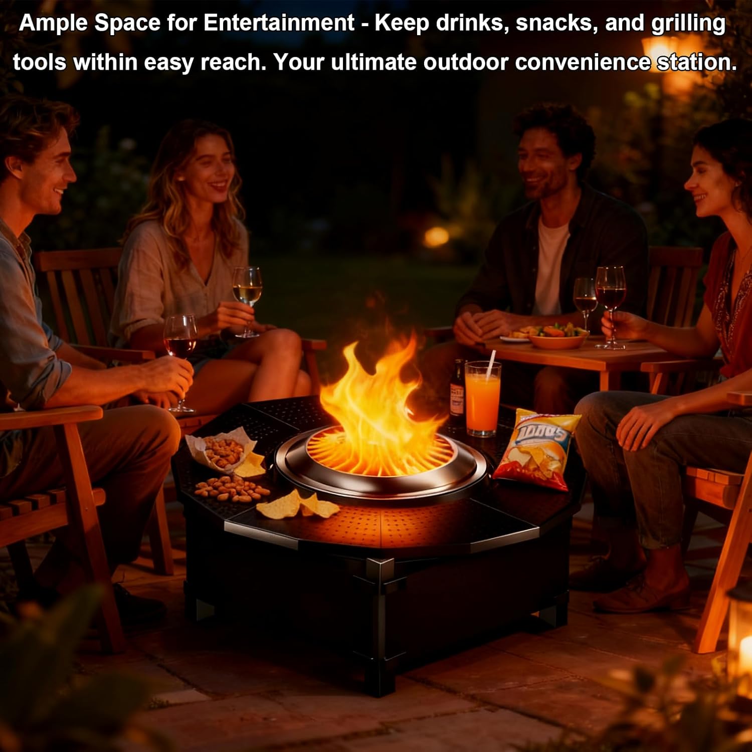 47.8-Inch Adjustable Fire Pit Surround Tabletop for Solo Stove Yukon/Bonfire, Powder-Coated Steel Top with UV-Resistant Fabric for Indoor & Outdoor Use, 30.2 in Inner, Fits Most Wood Burning Fire Pit