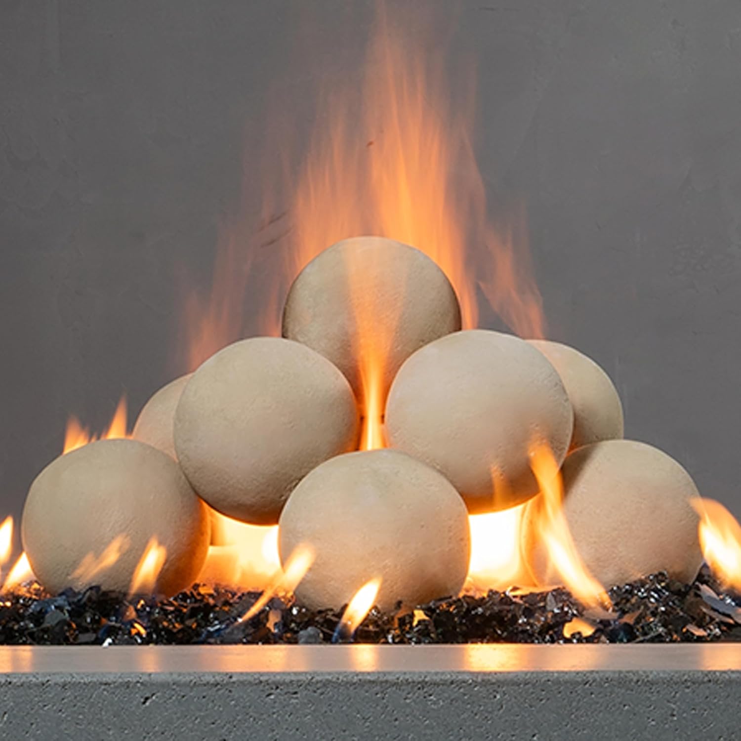 Starfire Designs Ceramic Fire Balls | Use in Fireplace or Fire Pit | Outdoor & Indoor Fire Balls for Natural Gas or Propane Fires | Decorative Landscaping | Pack of 12 | Beige