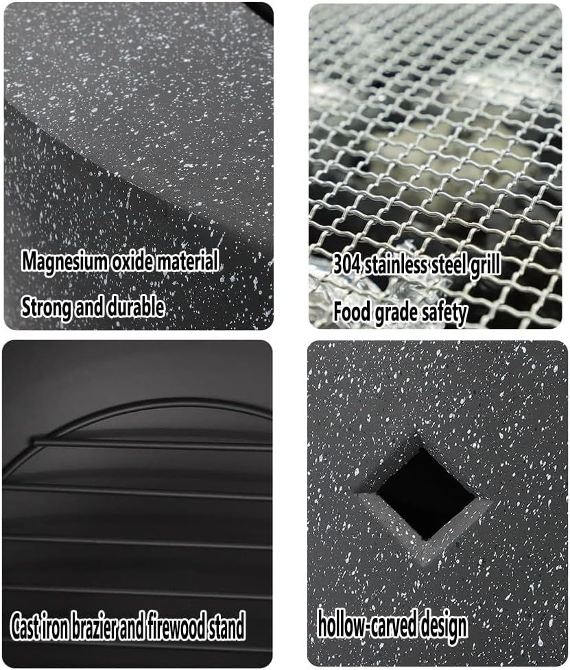 Outdoor Fire Pit Outdoor Wood Burning Fire Pit, Multifunctional Black Imitation Stone Outdoor Heater, Garden Terrace Fire Bowl, 70cm/27.6