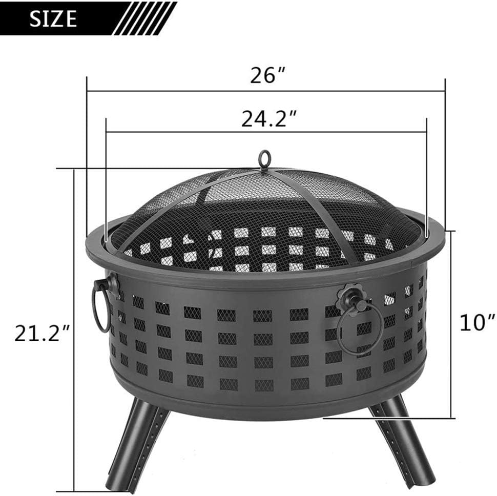 Outdoor Wood Burning Firepit,with Spark Screen Fireplace Poker Fire Pits,26-Inch BBQ Fire Bowl