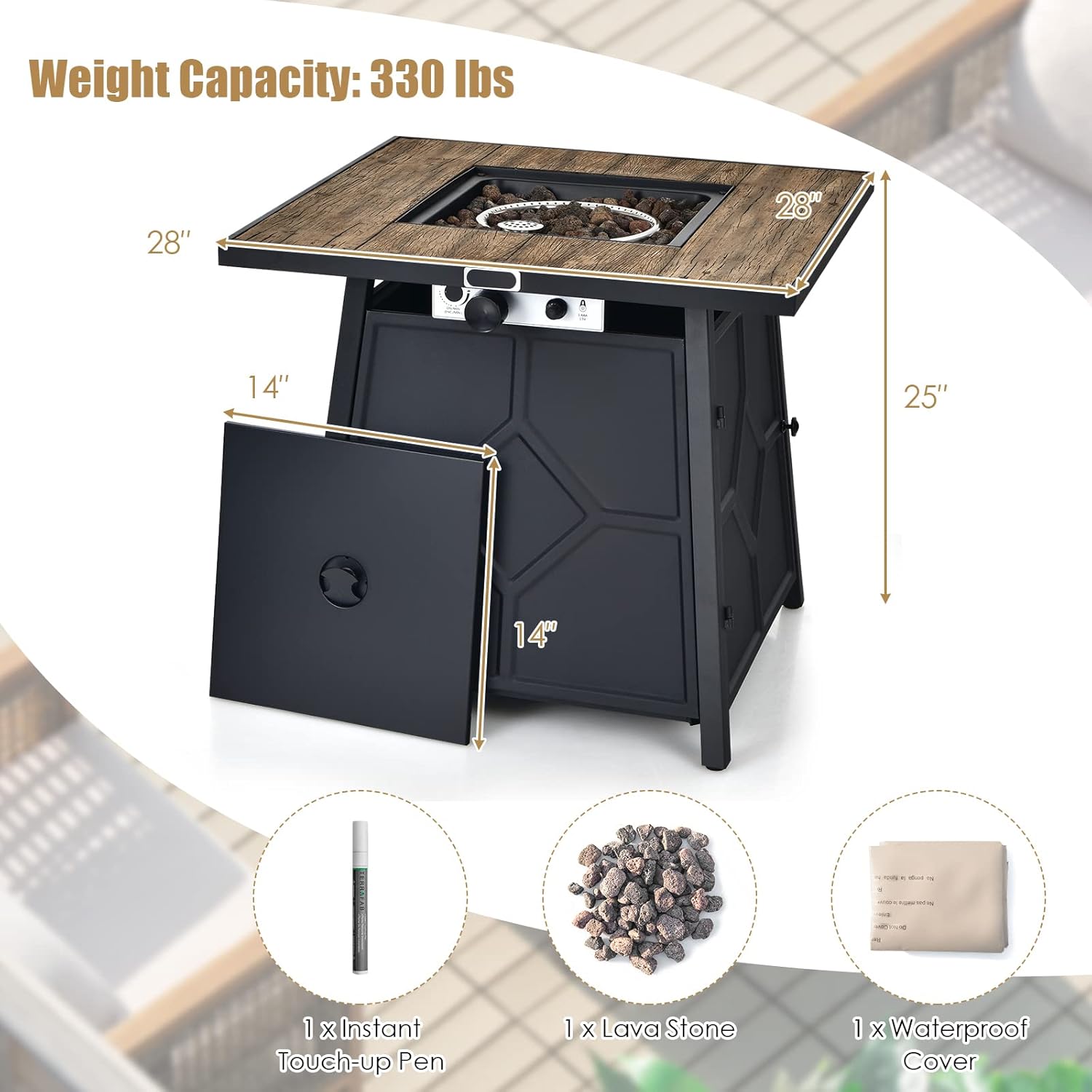 Giantex Fire Pits for Outside Outdoor Propane Fire Pit Table, 28” Patio Gas Fireplace W/Lid & Lava Rocks, 40,000 Btu, Waterproof Cover, CSA Certification, for Backyard, Deck Dinning Gas Fire Table