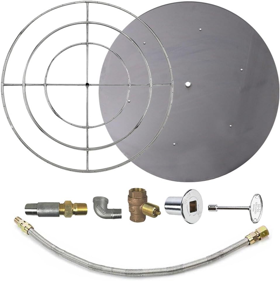 AFG Match Lit Fire Pit Burner Kit (SS-FR-48KIT-PAN-LP-MSCB), Round, 48-Inch Burner, 54-Inch Flat Pan, Propane, Polished Chrome, with Flange, Key, Valve, Flex Line and Fittings