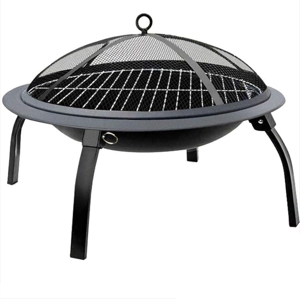 Garden Fire Pit Grill Bowl Grill Barbecue Rack Outdoor Fire Pit,42 Inch Large Bonfire Wood Burning Patio & Backyard Firepit for with Round Spark Screen, Fireplace Poker and Metal Grate