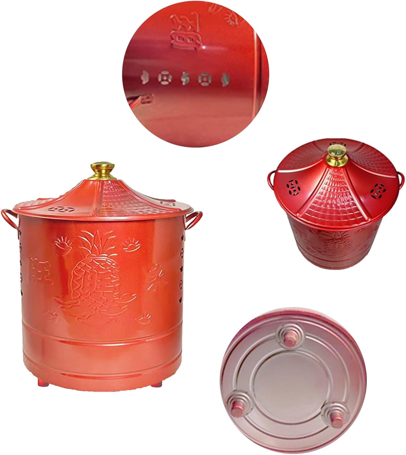 Burn Barrels with Grid and Fire Hook, Stainless Steel Incinerator, Fire Pit for Trash Fallen Leaves Ancestor Money(Gold,Small)