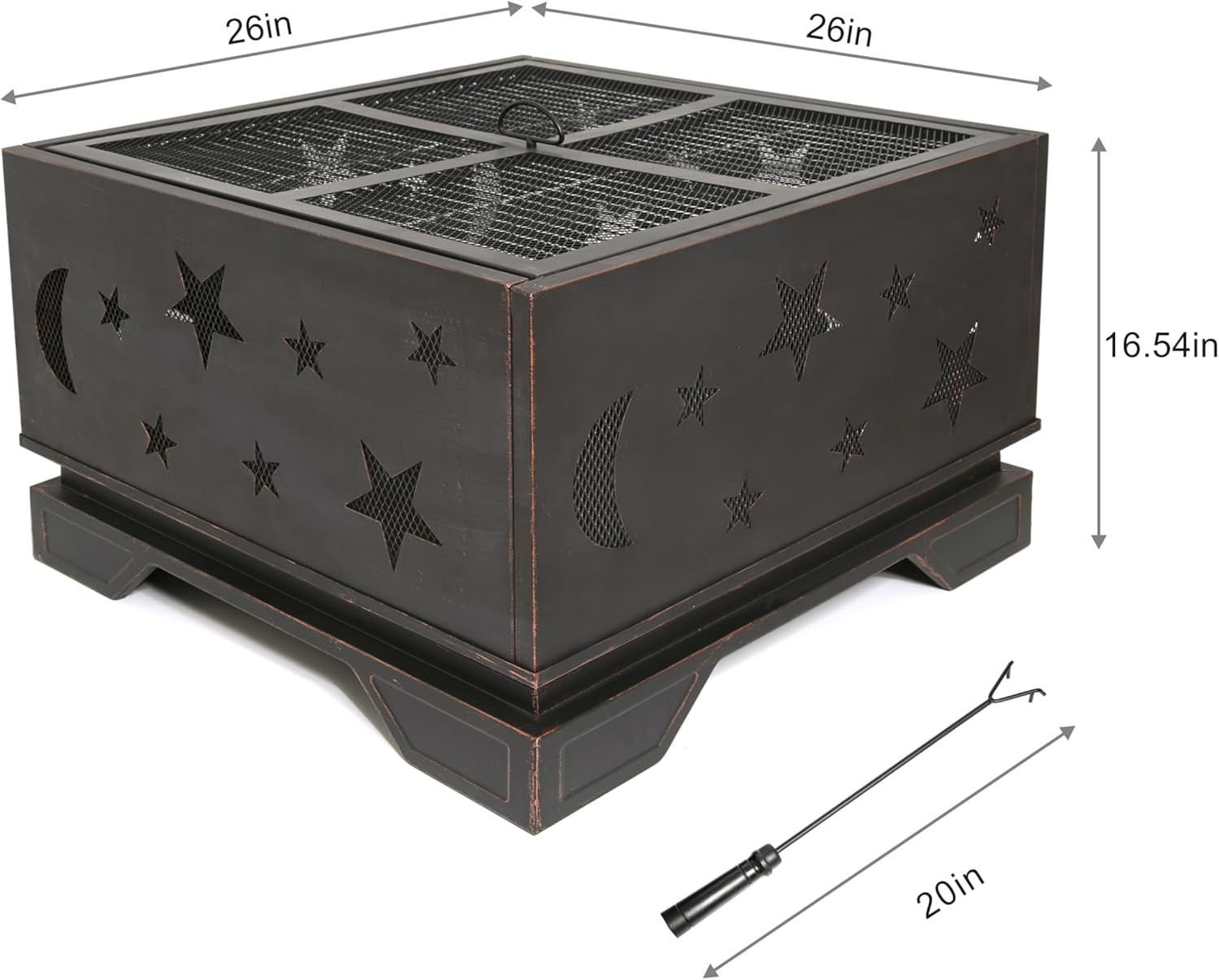 Outdoor Charcoal Grill Wood Burning Firepit for Patio Garden, Backyard, Camping - Large Burning Space Fireplace Accessories with Poker