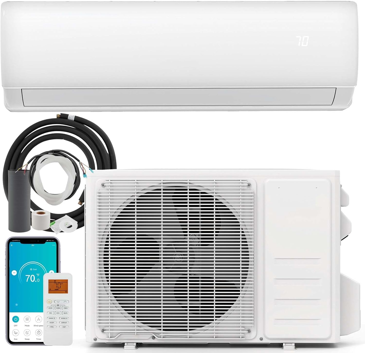 SIMOE 11500 BTU Mini Split AC/Heating System, Cools Up to 750 Sq.Ft, 17 SEER2 208/230V, Wifi Enabled Inverter Ductless AC, Mini Split Air Conditioner Heat Pump, Compatible with Alexa