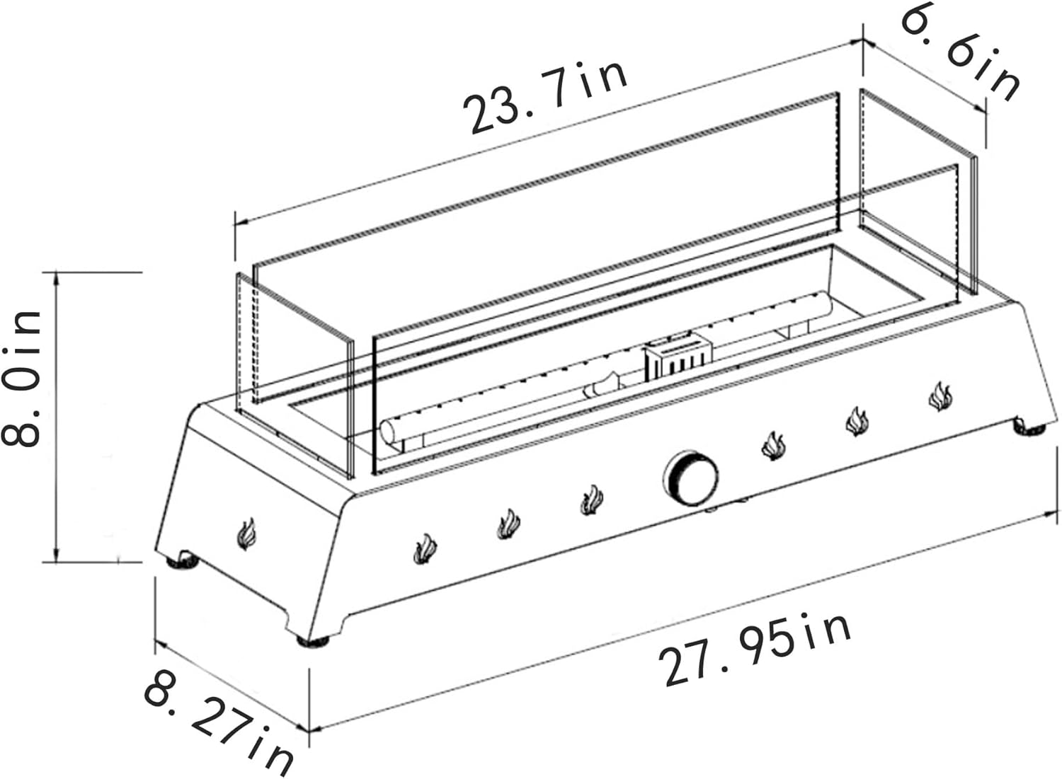 Large Table Top Fire Pit, 28 inch Propane Gas Fire Pit with Quick Connect Joint, Glass Wind Guard and Lava Rock, Outdoor Tabletop Fire Pit, Firepits for Outside, Patio, Garden, Yard Party or Dinning