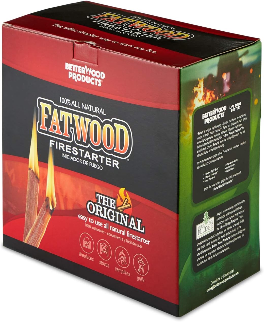 Betterwood 10lb Fatwood Natural Pine Firestarter (4 Pack) for Campfire, BBQ, or Pellet Stove; Non-Toxic and Water Resistant