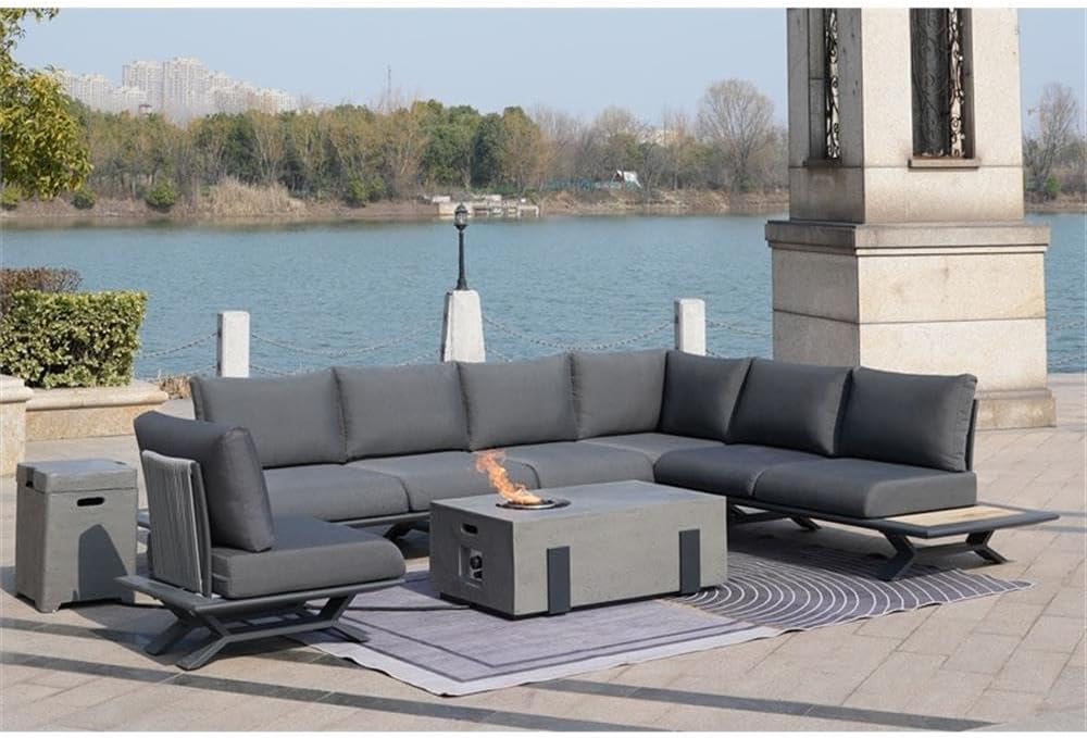 Direct Wicker Patio Gray Aluminum 7-Person Outdoor Seating Group with Fire Pits