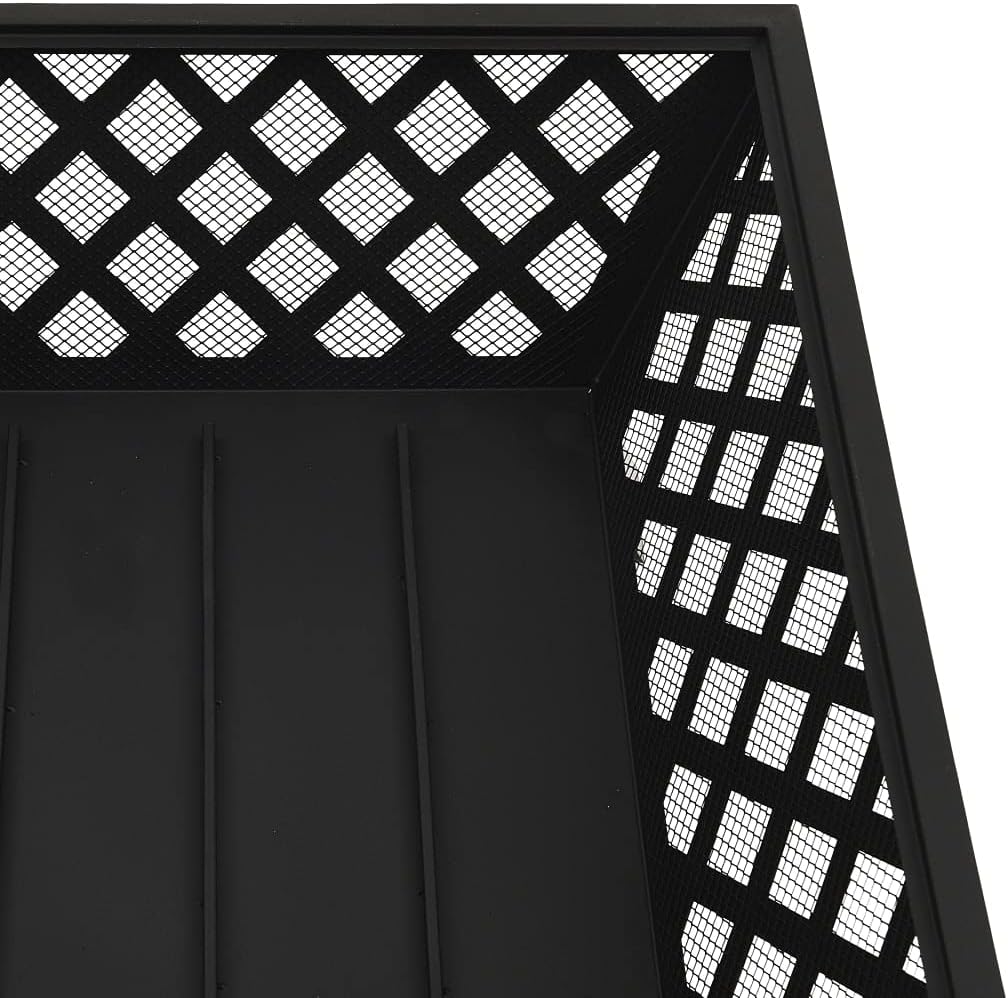 Steel Fire Pit with Metal Poker and Mesh Cover, Absorbing and Radiating Heat Outdoor Fire Pit Square Fireplace for Garden Patio 25.2