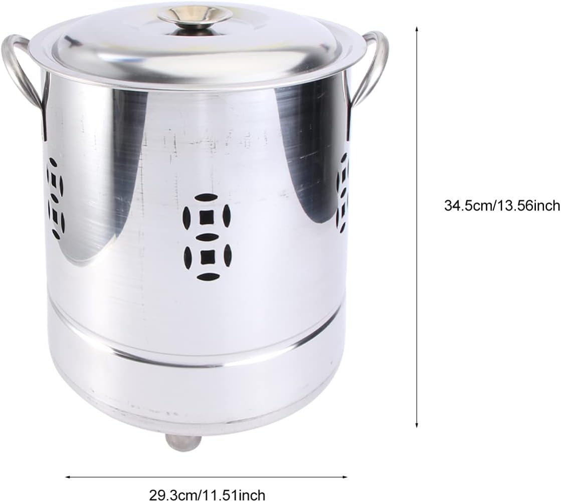 2Pcs Stainless Steel Burn Barrel Incinerator Cages Fire Pits with Double Handle Metal Garden Fire Cage Debris Burn Bin Pot for Wood Paper Leaf Trash Backyard Bonfire 30cm Silver