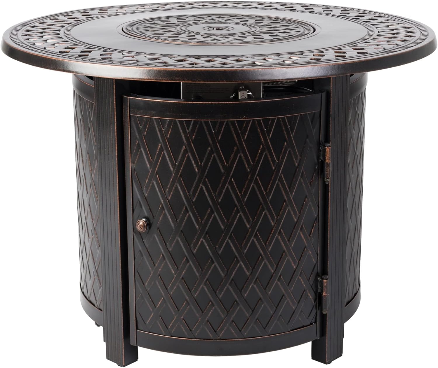 Wagner Woven Aluminum Convertible Gas Fire Pit Table 37,000 BTU Multi-Functional Outdoor with Fire Bowl Lid, Nylon Weather Cover & Clear Fire Glass - Bronze Finish - Round - 33