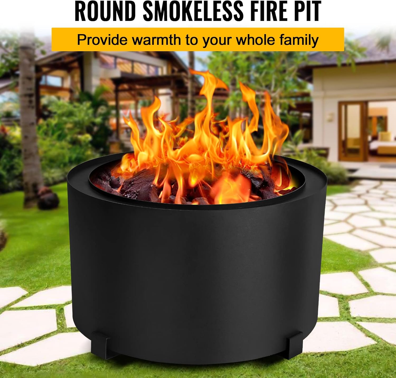 Smokeless Fire Pits Large 23.6 Inch Wood Burning Fire Pit Carbon Steel Stove Bonfire Fire Pit Portable Outdoor Fire Bowl for Picnic Camping Backyard Black