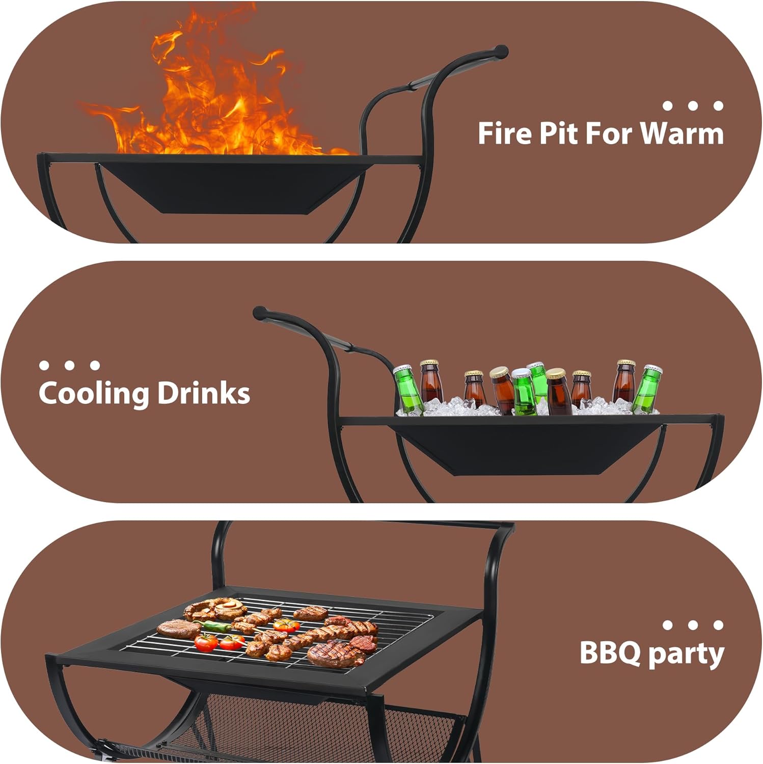 Outdoor Fire Pit with Wheels and Log Rack, Portable Fireplace Wood Burning for Garden, Patio, and Backyard - Includes Mesh Screen and Fire Poker, Fire Pits & Outdoor Fireplaces