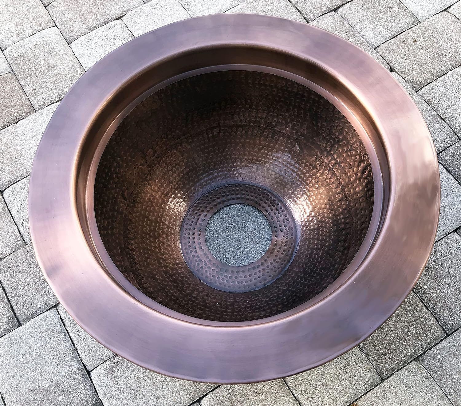 26 Inch Hammered Copper Bowl Round Propane or Natural Gas Fire Pit with 12 inch Diameter Burner Ring 92,000 BTU