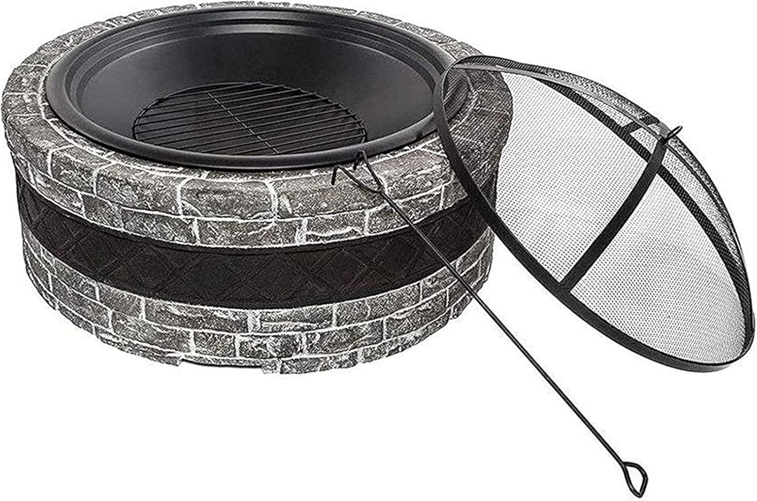 Garden Fire Pit Portable Grill Barbecue Rack Outdoor Fire Tables Outdoor Round Fire Pit,Backyard Patio Garden Stove Wood Burning BBQ Fire Pit,with Cover BBQ Cooking for Camping Backyard, Grey