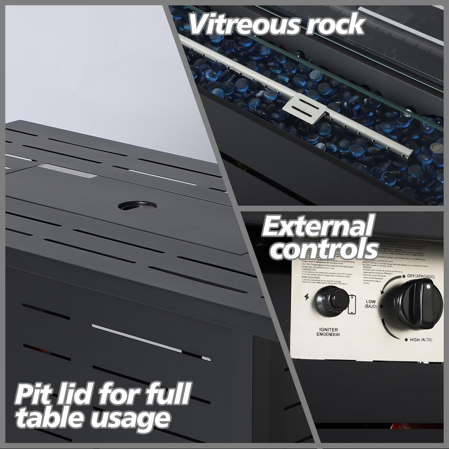 KIGOTY 43 Inch Propane Fire Pit, 50,000 BTU Steel Gas Fire Pit Table for Outside, 2 in 1 Fire Table for Outdoor, Outside Patio Deck and Garden, Black