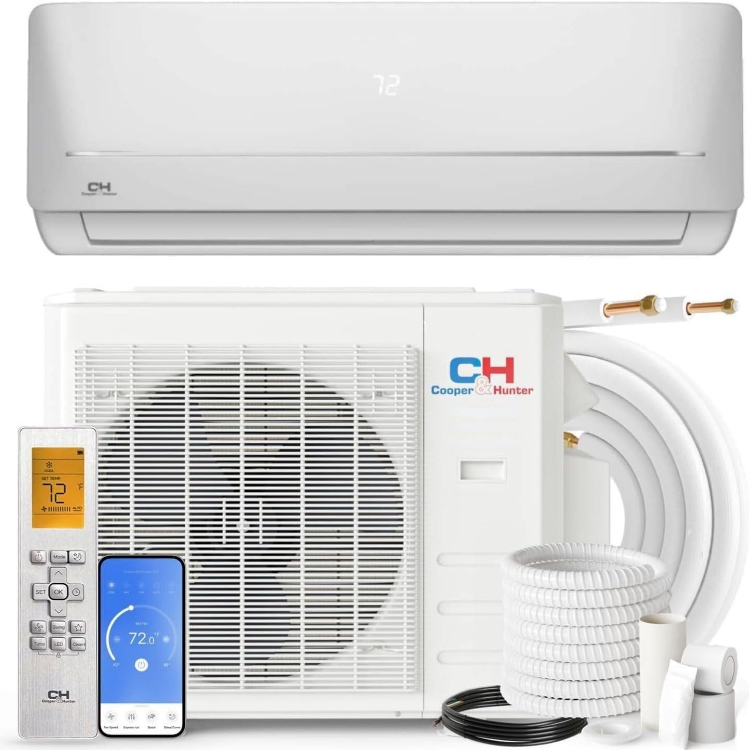 Cooper & Hunter 6,000 BTU 115V Ductless Mini Split AC & Heat Pump – 21.5 SEER2 Inverter System – Pre-Charged R-410A Refrigerant – Includes 16FT Installation Kit & Smart Kit – Cooling & Heating