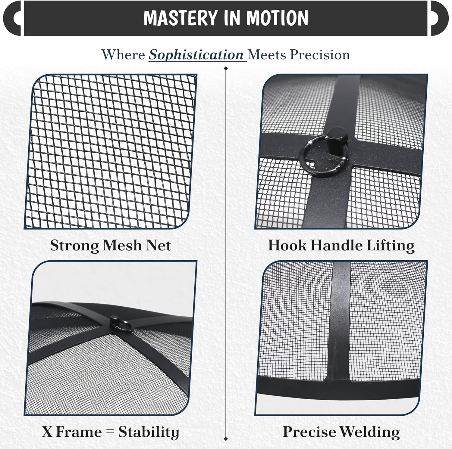 Fire Pit Spark Screen- Heavy Duty Fire Pit Screen 36 Inch Round with Hook Handle—Powder Coated Domed Outdoor Round Patio Mesh Firepit Screens Guard for Outdoor/Patio/Backyard/RV Camping/Beach