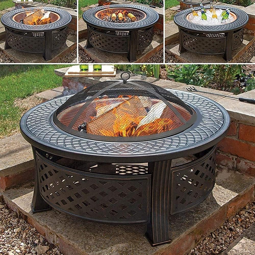 Outdoor Fire Pit with BBQ Grill Shelf Garden Patio Heater/BBQ/Ice Pit Fire Bowl for Garden and Patio Outdoor Garden Fire Pit with Waterproof Cover