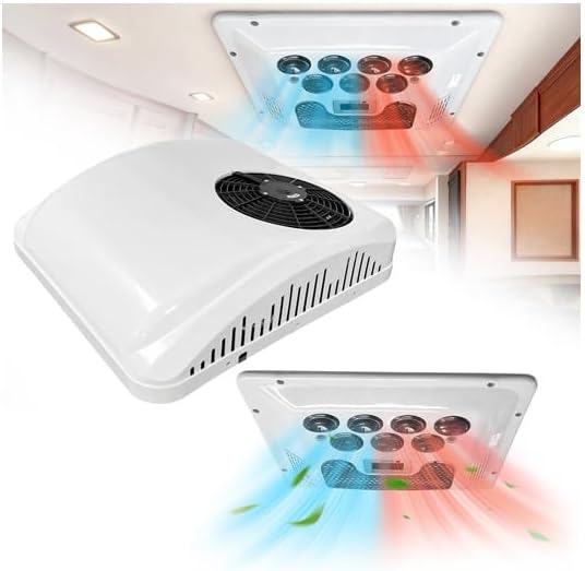 12V RV Air Conditioner Rooftop 8000BTU with Heating, Fast Cooling & Heat Ultra Thin Low Profile Ultra Quiet, Non-Ducted 12 Volt AC Unit for Camper Van Truck Trailer Motorhome