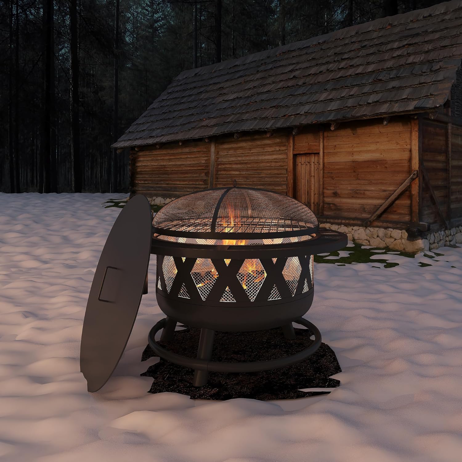 Outdoor Fire Pit with Cooking Grate, Wood Burning Fire Pit Portable for Camping, Patio, Deck or Backyard