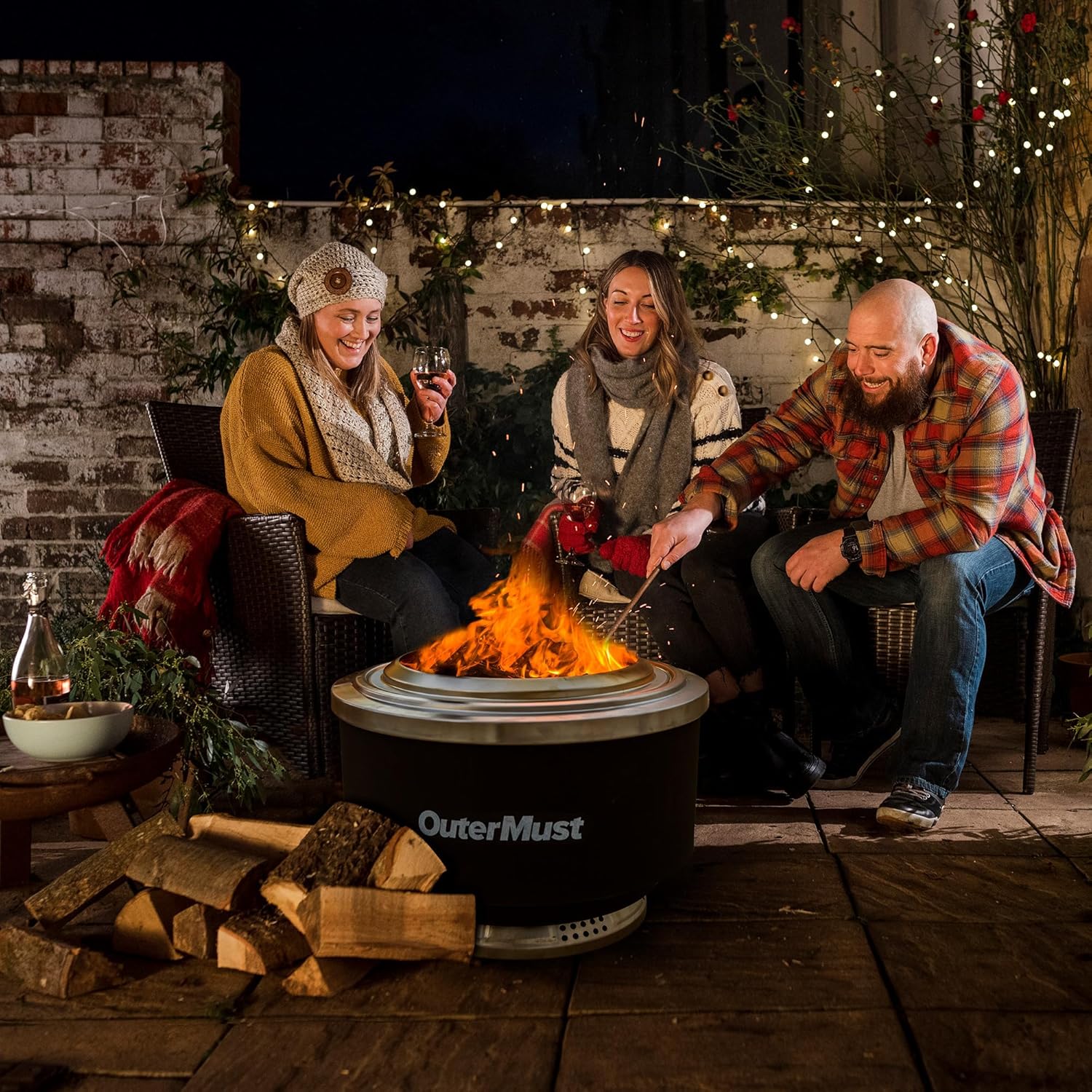 24 Inch Smokeless Fire Pit for Outside with Deck Safe Stand Wood Burning Outdoor Fireplace with Ash Pan for 5-7 Persons Stainless Steel Portable Bonfire for Patio, Deck, Backyard & Camping