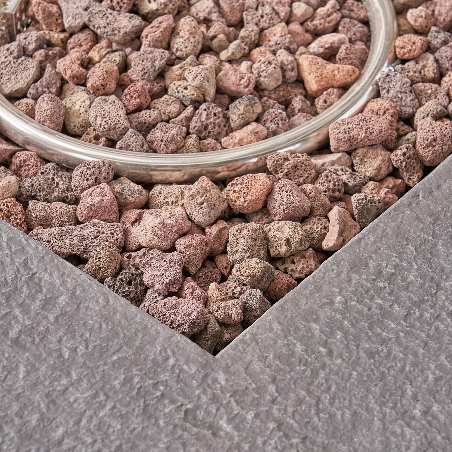 Great Deal Furniture GDFStudio Outdoor 4-Seater Acacia Wood Club Chairs with Firepit, Brown Patina Finish and Dark Teal and Stone