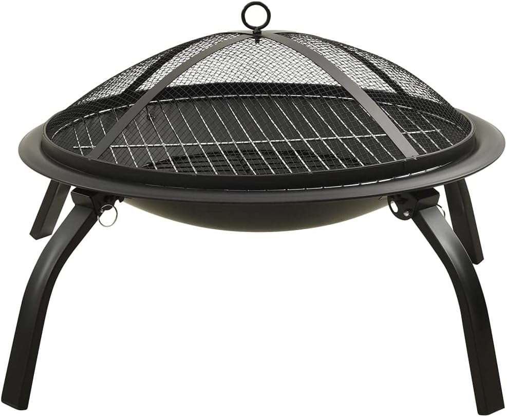 Steel 2-in-1 Fire Pit and BBQ with Cooking Grid, Metal Poker and Mesh Cover, Absorbing and Radiating Heat Outdoor Fire Pit Round Fireplace for Garden Patio 22