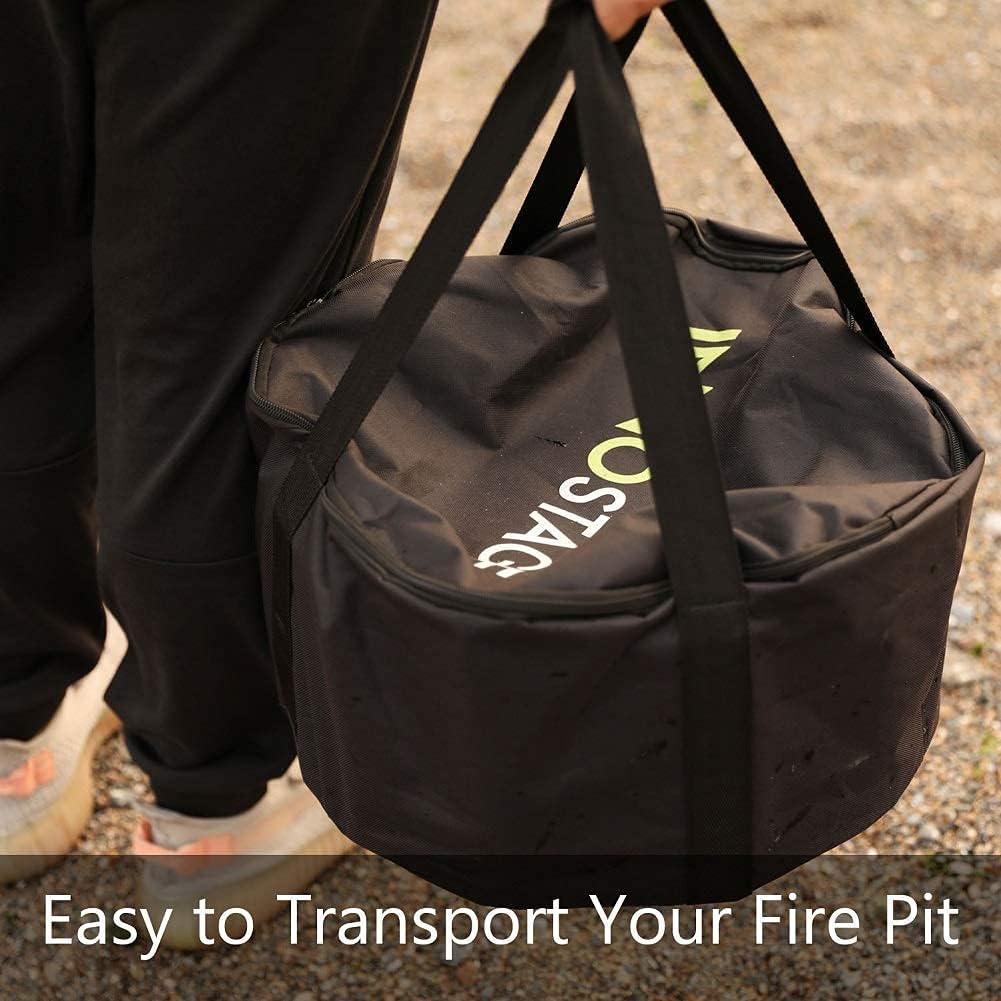 INNO STAGE Stainless Fire Pit with Portable Carrying Storage Bag, Patented Smoke- Firepit Bowl for Wood Pellet with Stand for Outdoor Campfire Flame or Bonfire BBQ on Patio Garden Backyard - M