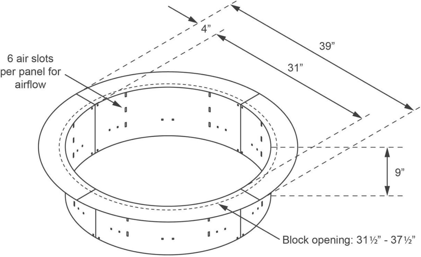 Firebuggz Heavy Duty Black Steel Fire Pit Ring Insert for Outdoors - 31” Round Insert, 38