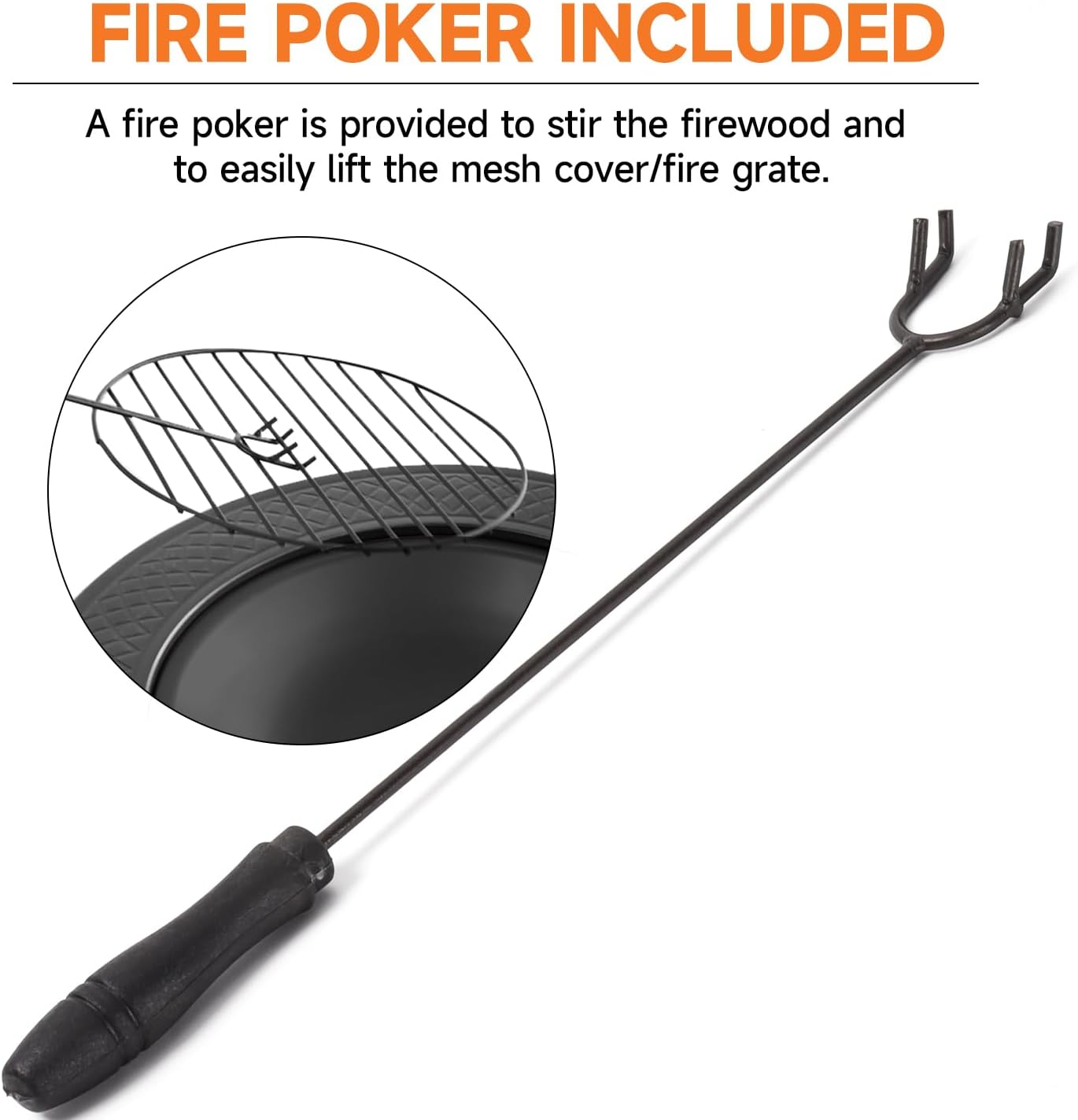 32-Inch Round Fire Pit Table, Metal Wood Burning Fireplace/Firepit with Fire Grate, Spark Screen Lid, Steel Bowl, Poker