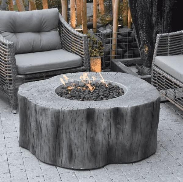 Elementi Manchester Gas Fire Pit Cast Concrete Fire Table, Outdoor Fire Pit Electronic Ignition | Canvas Cover, Lava Rock Included | Free AMS Wind Guard | Classic Gray (Propane Gas)