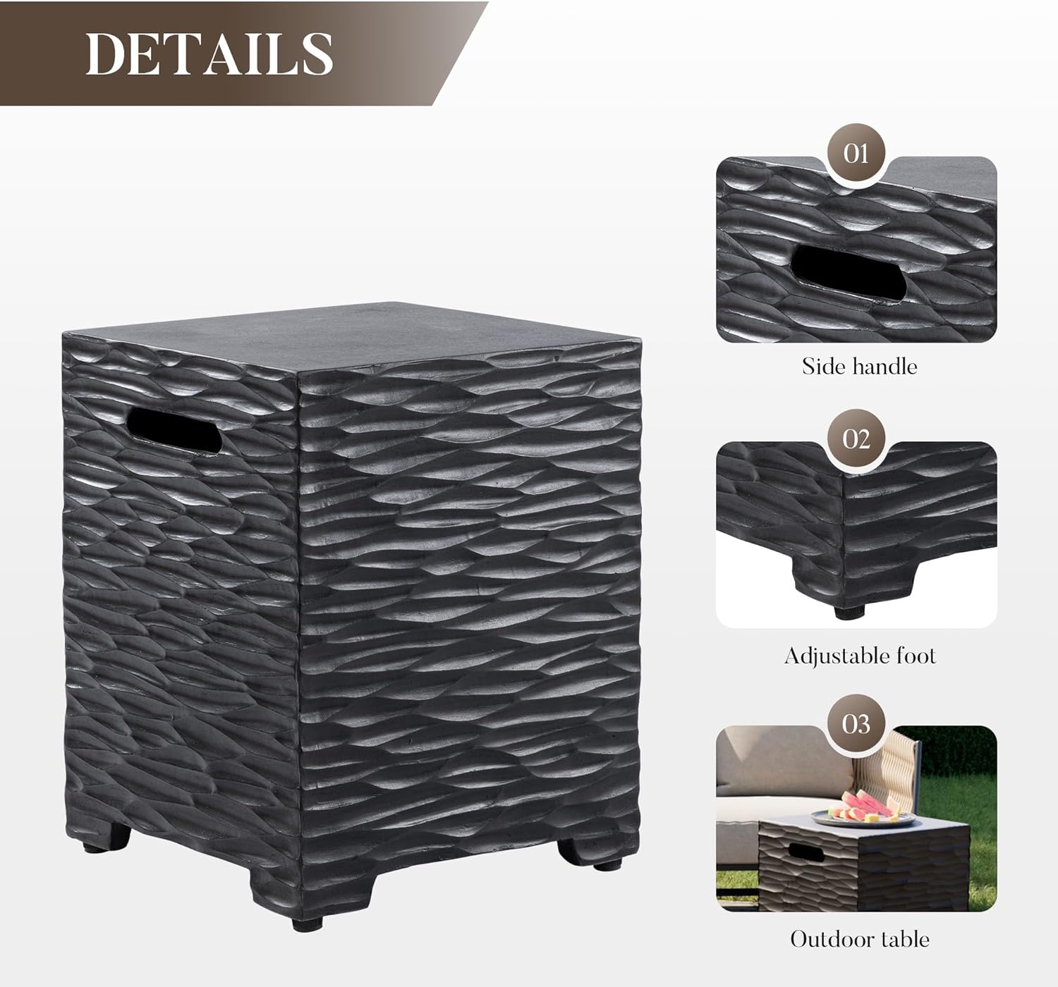 Cosiest Propane Fire Pit with Tank Cover for Outside, 35 in Round Gas Fire Pits for Outdoor Patio, Certified, 50000 BTU Concrete Rectangle Base with Rain Cover, Free Lava Rocks