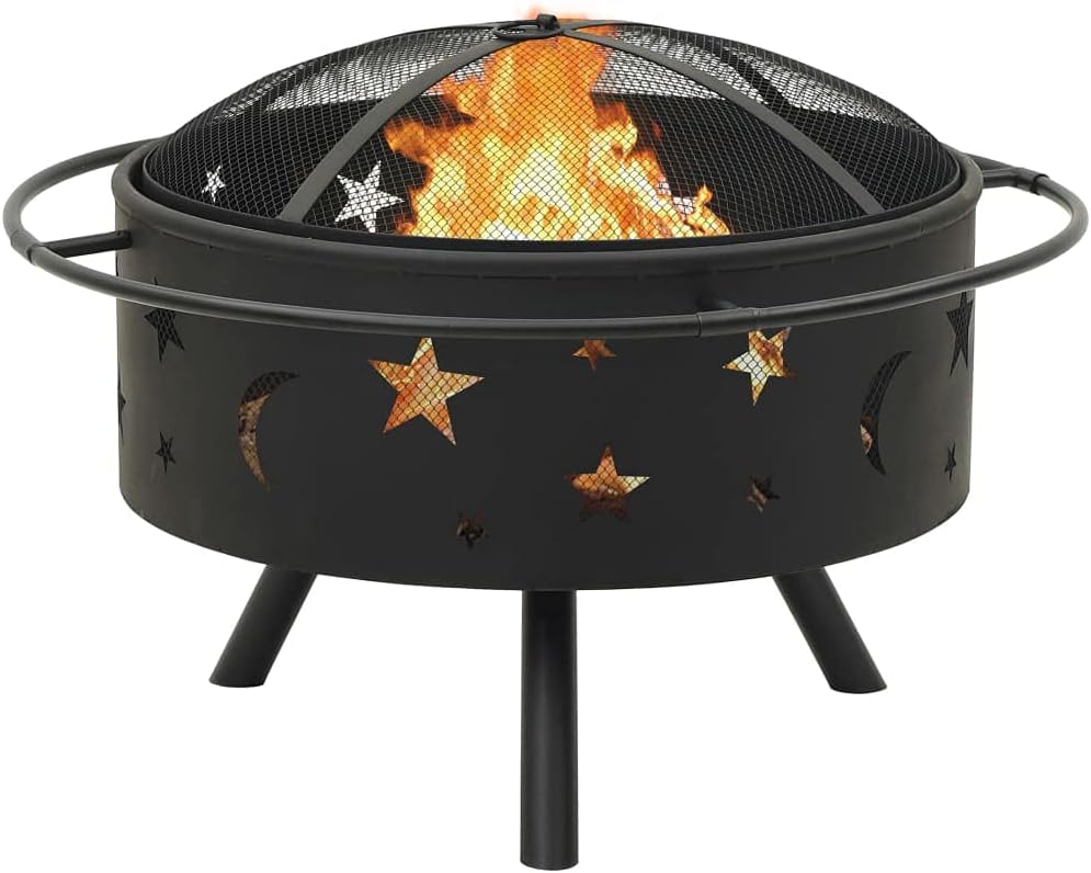 Large Outdoor Wood Burning Fire Pit with Poker, 29.9