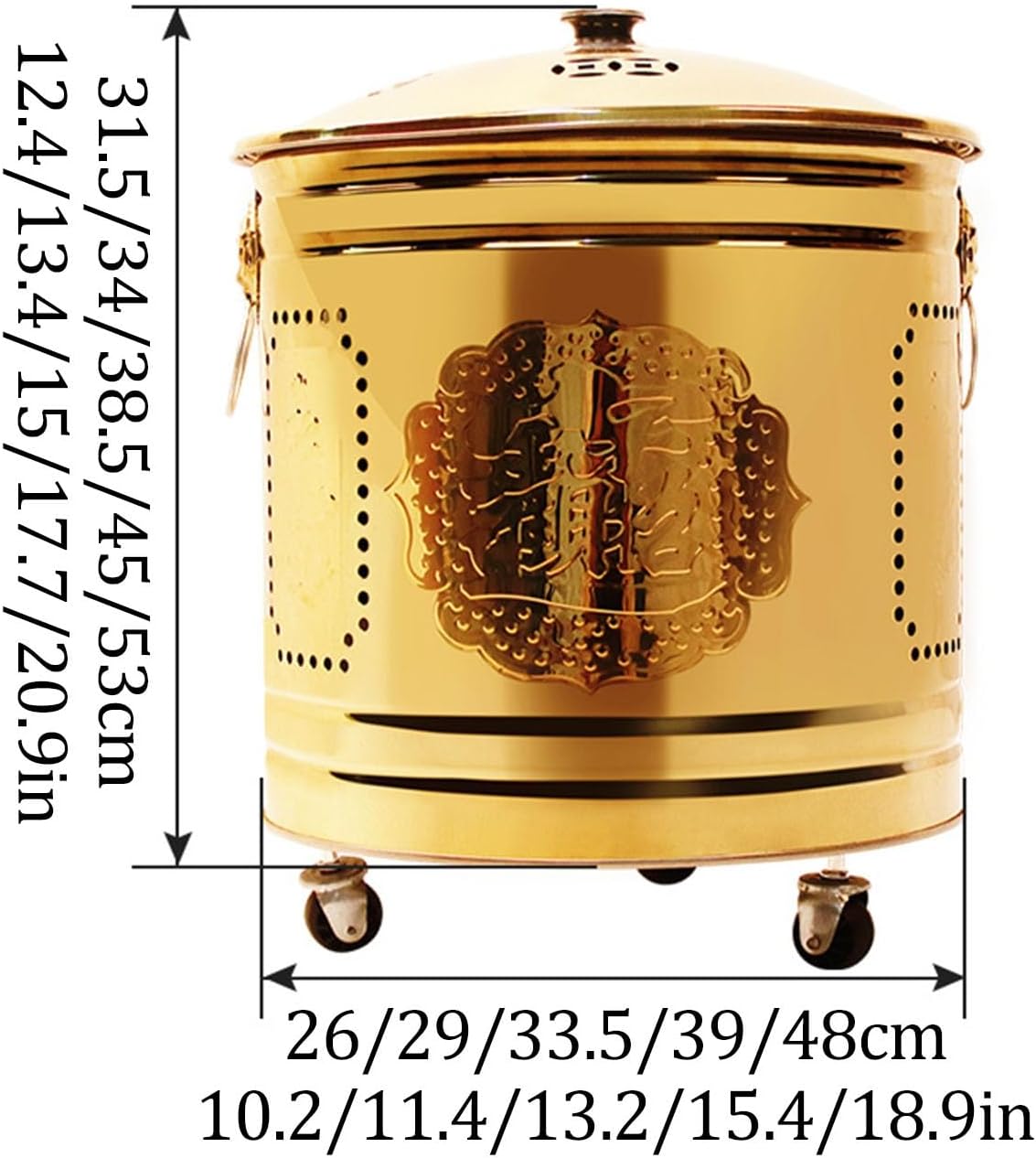 Fire Pit Stainless Steel Incinerator Cage Paper Burner Incinerator with Lid Burn Barrel Wood Burning Fire Pit Backyard Bonfire Fire Pit for Home and Garden.(Gold,48x53CM/18.9x20.9IN)