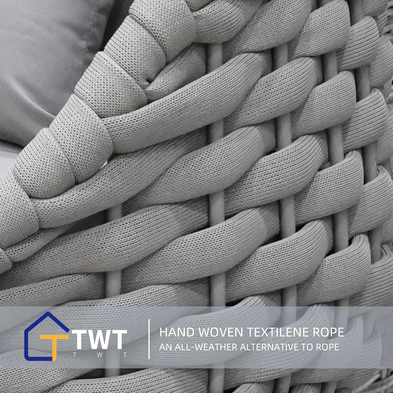 TWT Patio Furniture Sofa Set 4 Pieces Aluminum Outdoor Furniture w/27.8in Coffee Table,Patio Conversation Set with Hand Woven Textilene Rope for Backyard Garden Poolside,Light Gray