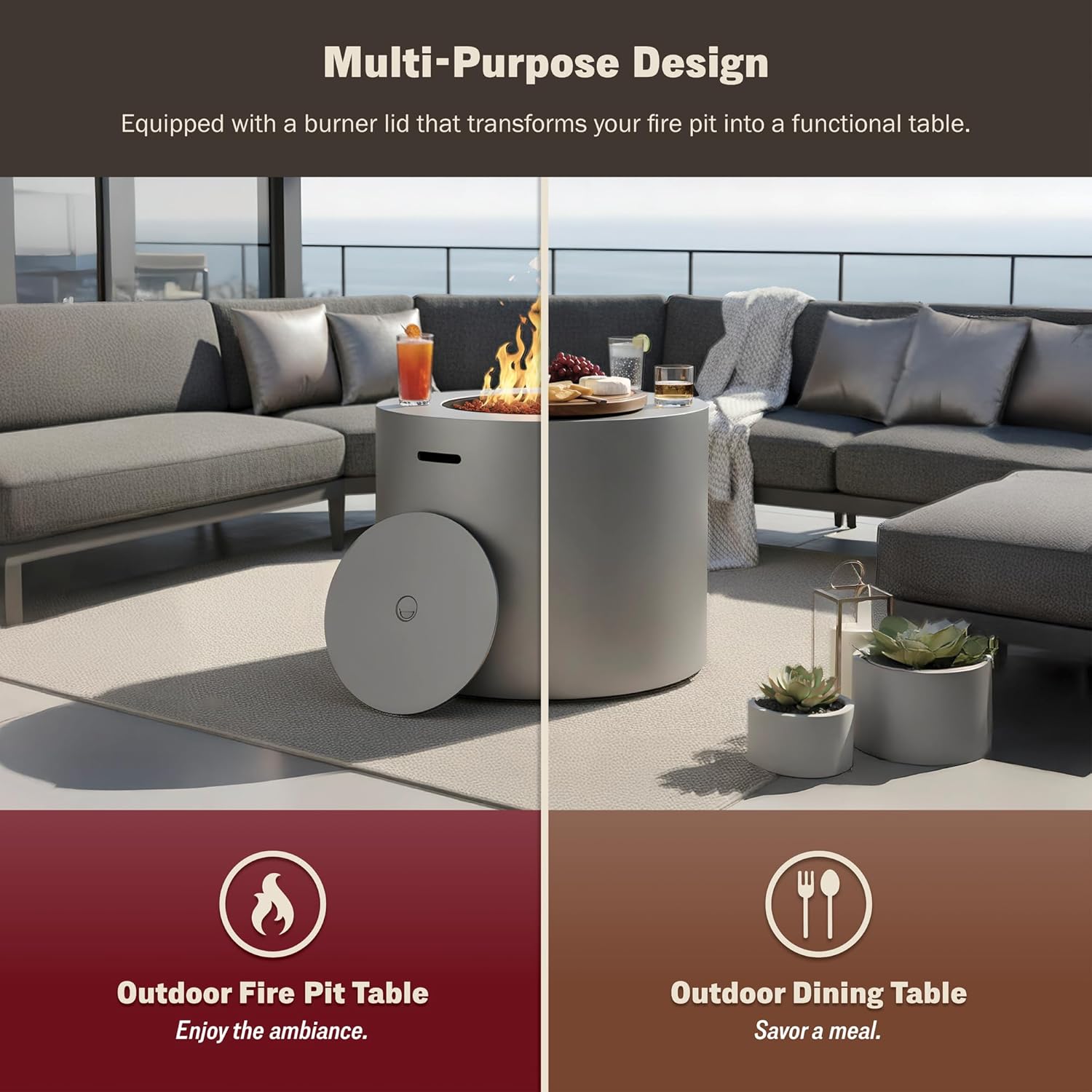 Kinger Home Loren 32-Inch Round Propane Fire Pit Table, Alloy Steel Outdoor Fire Pit with 50,000 BTUs, Certified, Includes a Burner lid, Lava Rocks and Weatherproof Cover