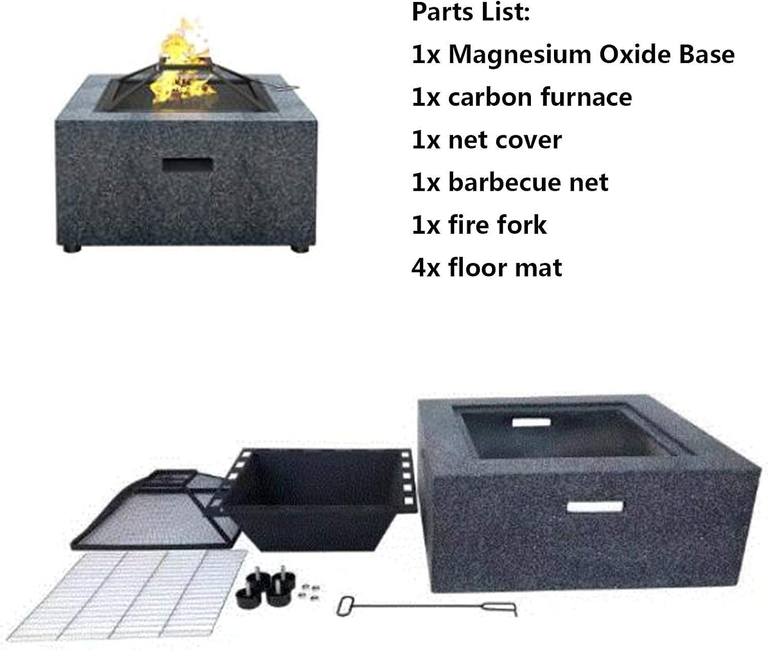 Small Firepit, Outdoor Fire Pit Bowl, Fire Pit with BBQ Grill Shelf 70 cm Fire Bowl Out of Steel with an Edging of Artificial Stone with Waterproof Cover for Garden Patio