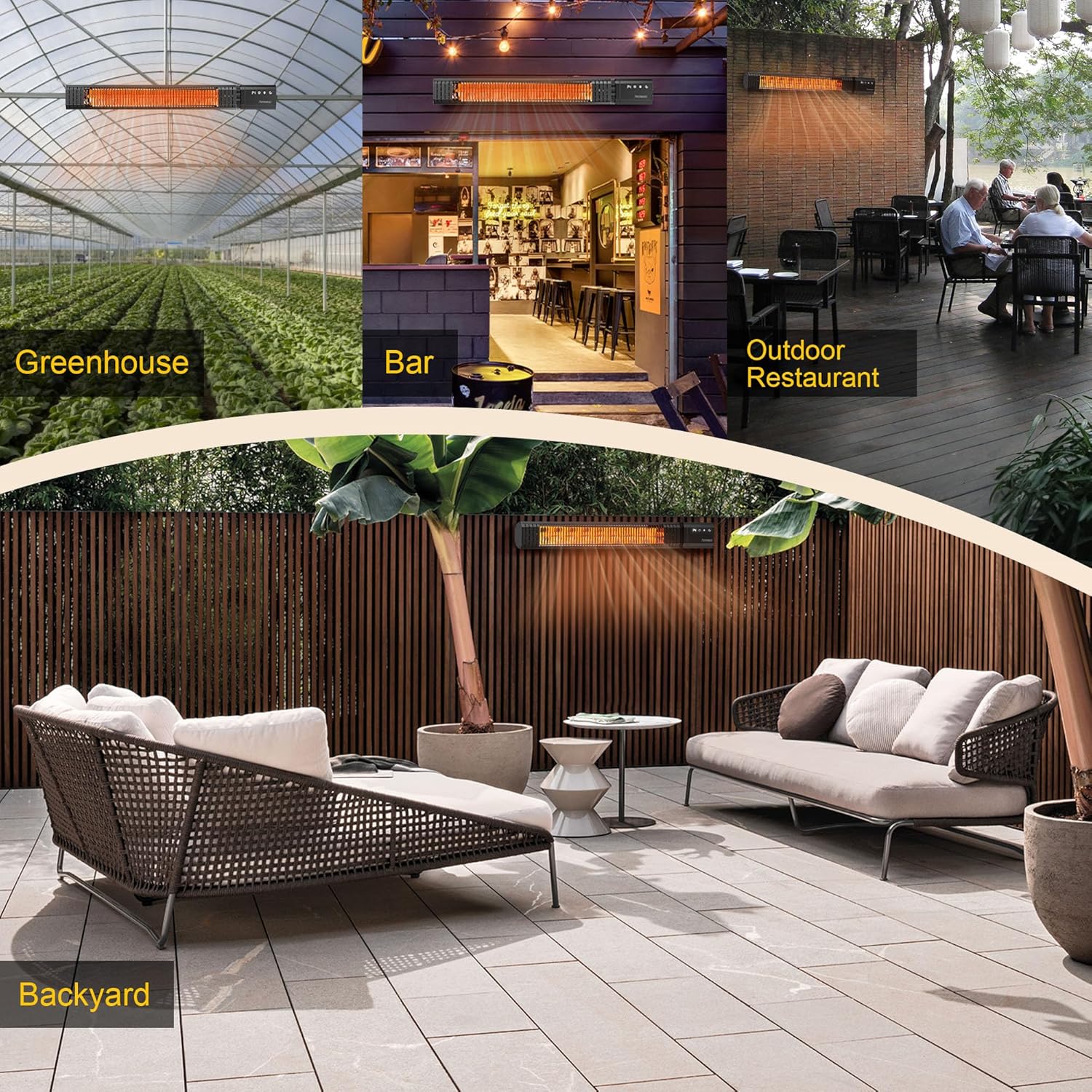 PowerScale 1500W Infrared Electric Patio Heater with Tripod Stand, IP65 Rated, 4 Heat Levels & 24H Timer with Remote, For Covered Outdoor/Indoor & Spot Heating