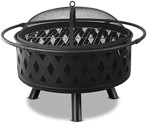 Fire Pits Outdoor Wood Burning Fire Large Bonfire Wood Burning Patio Coal Grill Firepit for Outside Grill Charcoal Smokeless Grill with Spark Screen Poker with Cover BBQ Cooking for Outside Camping Ba