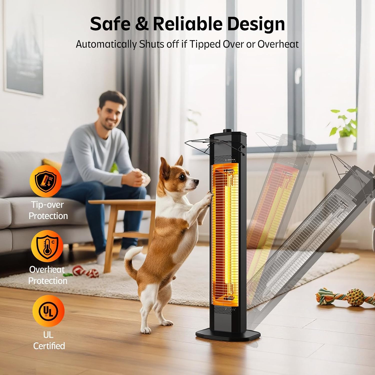 Outdoor Electric Patio Heater, 34-inch 1500W Infrared Tower Heater with Instant Heating, Tip-Over & Overheat Protection, IPX5 Waterproof Space Heater for Patio Garage Workshop Indoor & Outdoor Use