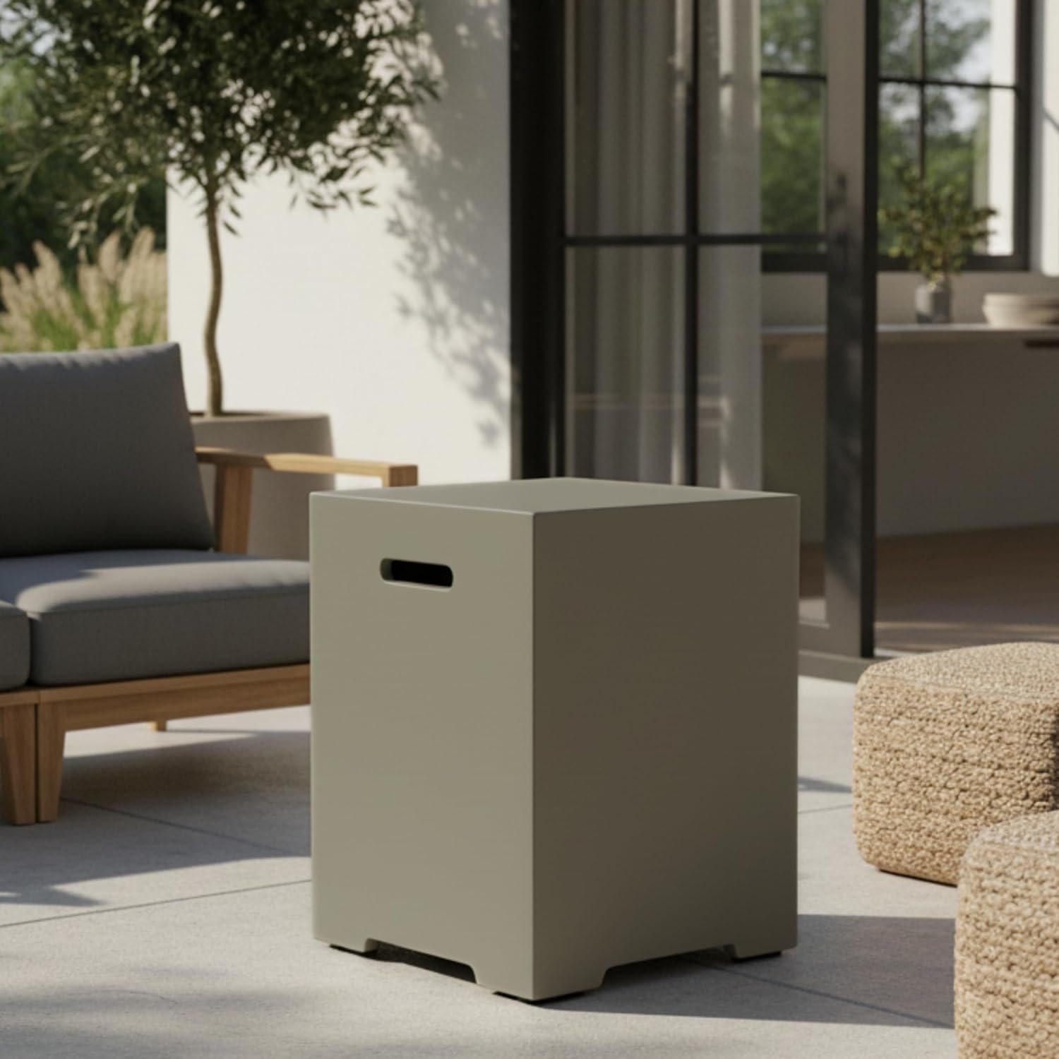 20 LB Propane Tank Cover & Outdoor Side Table.Outdoor Tank Storage Hideaway Table for Gas Fire Pits - Durable MgO Composite, Weatherproof Hideaway for Fire Pits, Grills, Patio Heaters (Aqua Grey)