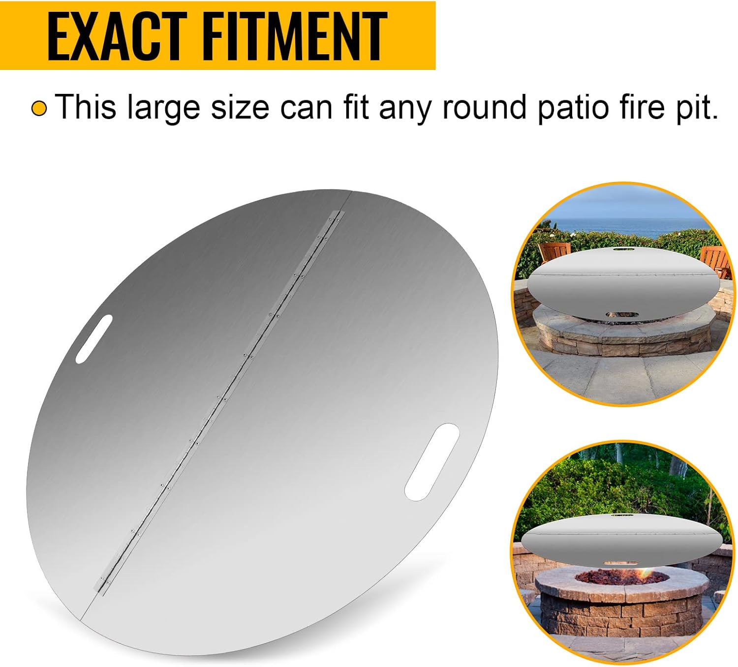 40 Inch Round Fire Pit Lid, 304 Stainless Steel Foldable Fire Ring Cover, Built-in Handle Design, 3mm Thickness