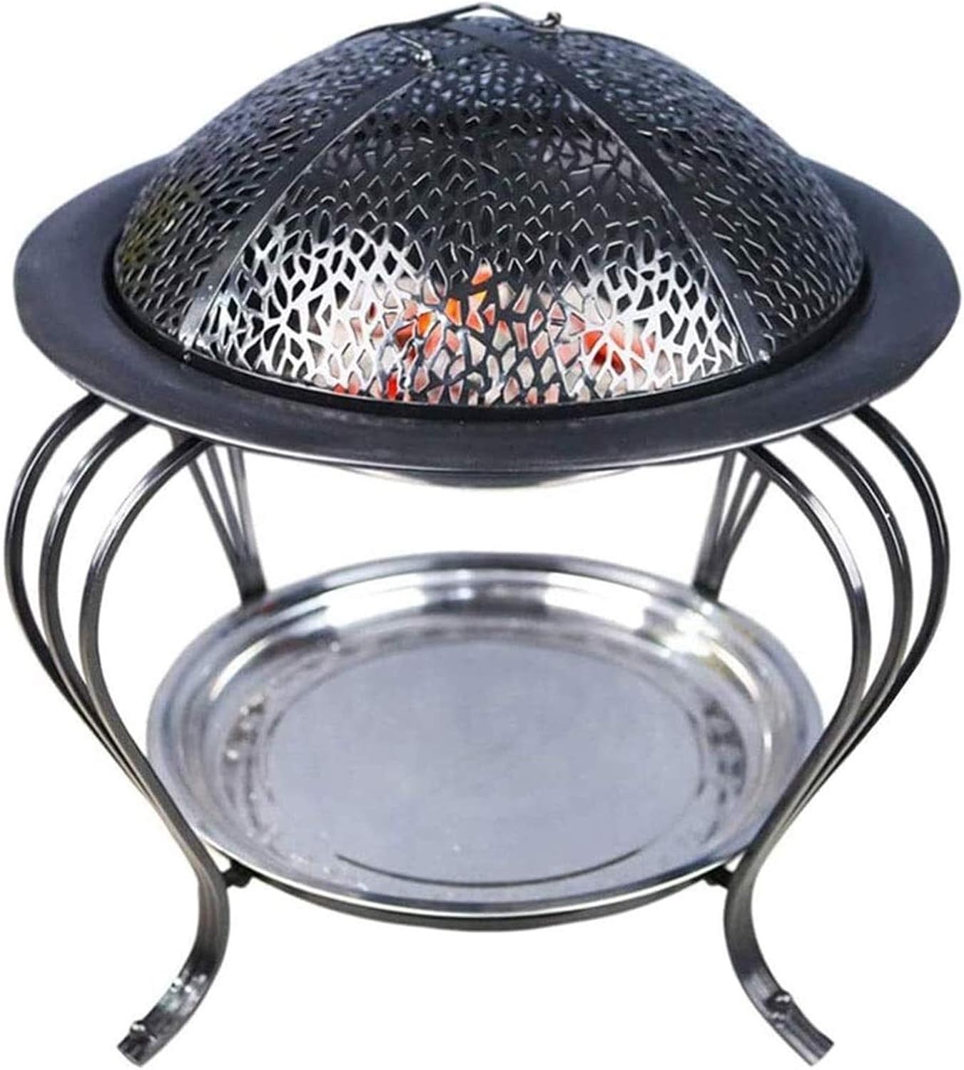 Outdoor Fire Pit BBQ Grill, Bonfire Pit Cast Iron Grill, All in One Open Fire Cooking, Stainless Steel Garden Grill Brazier BBQ Indoor Charcoal Fire Pit Carbon Stove (Size : 56cm) ()