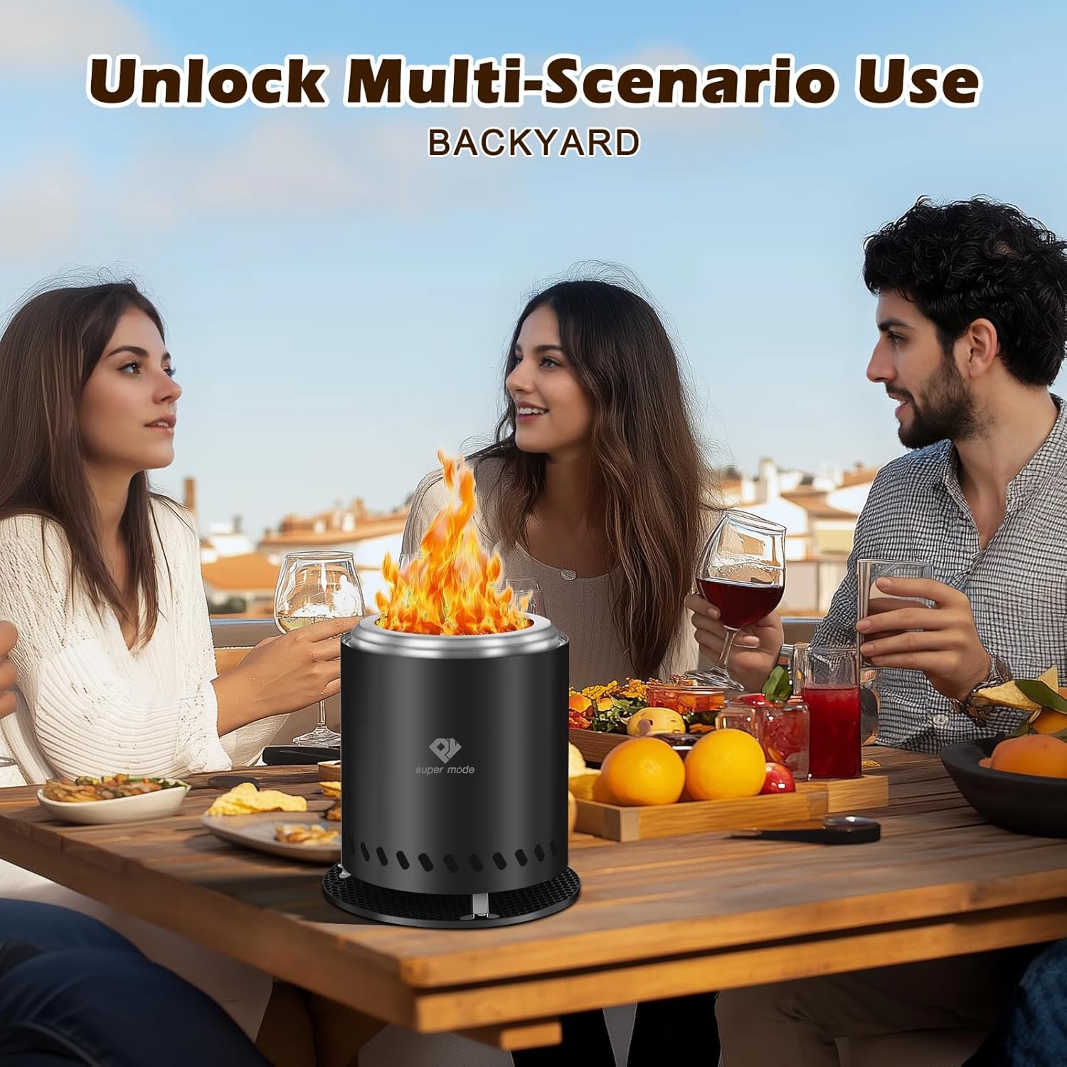 PY SUPER MODE Tabletop Fire Pit with Stand 10.2 x 8.7 in, Smokeless Firepit Camping Outdoor Table Top Firepit for Urban & Suburbs with Portable Travel Bag, Fueled by Pellets or Wood, Stainless Steel