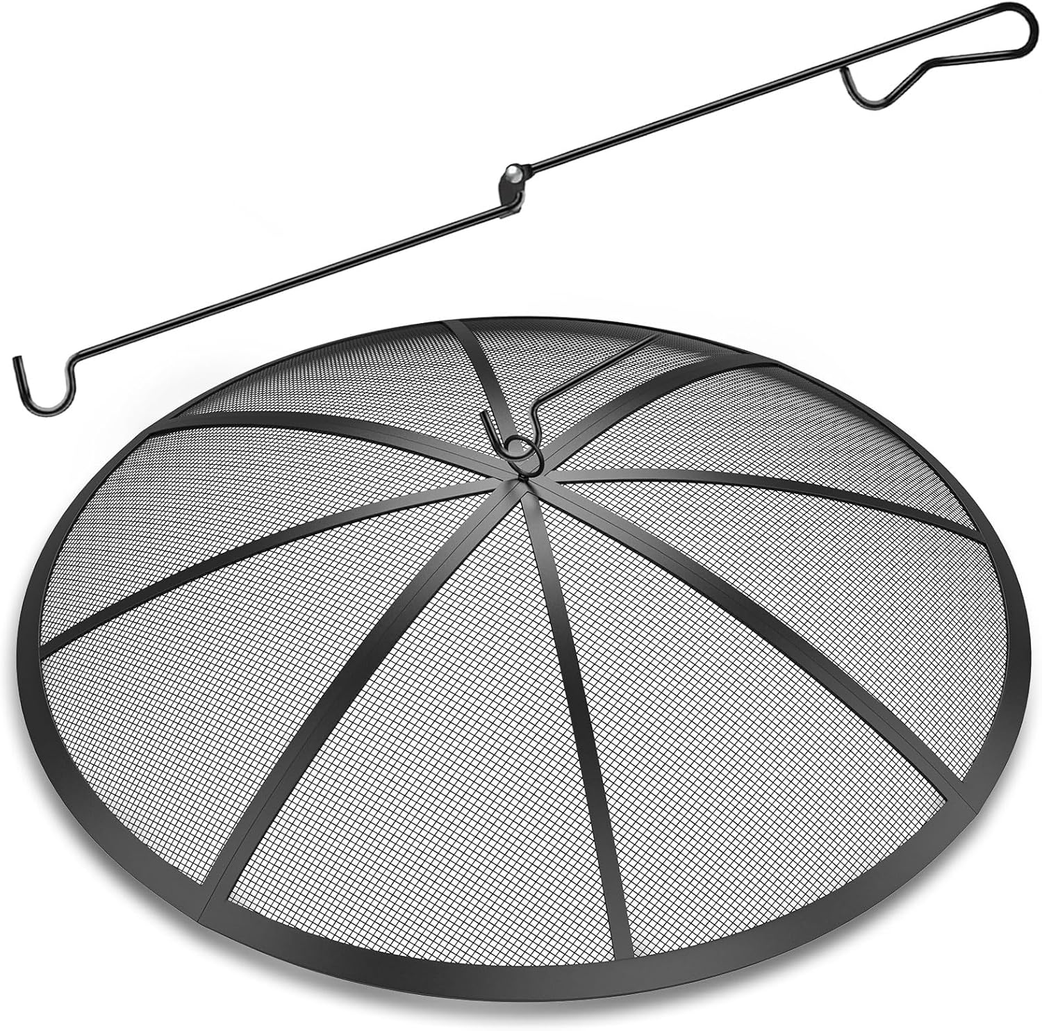 Fire Pit Spark Screen, 40Inch Fire Pit Lid Outdoor with Handle & Poker, Heavy-Duty Mesh Firepit Cove with 12 Reinforced Bars for Backyard/Beach/RV Camping