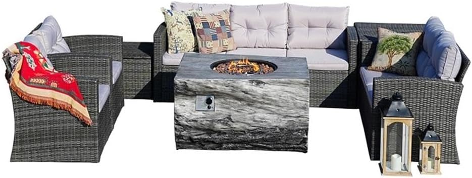 Direct Wicker Gray Aluminum 7-Person Outdoor Seating Group with Cushions and Firepit