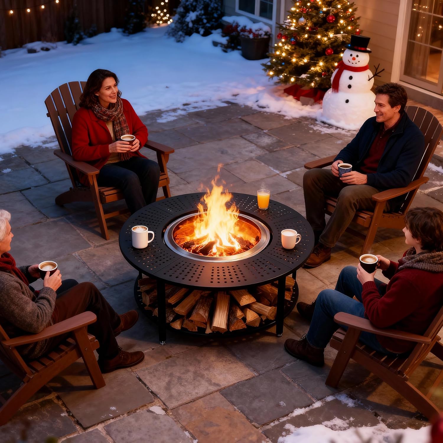 48.5 Inch Universal Fire Pit Surround Tabletop for Solo Stove Yukon & Tiki 27.5, Outdoor Patio Stand with Firewood Storage Shelf, Heavy Duty Steel, 200LB Capacity