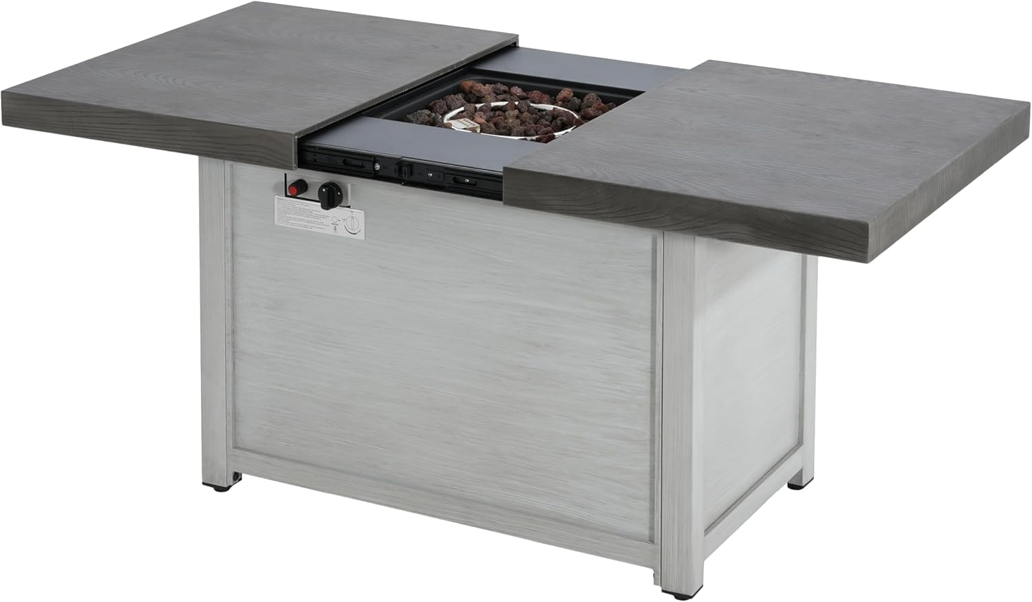 Christopher Knight Home Akali Extendable Outdoor Fire Pit Table with Lava Rocks and Protect Cover, Aluminium Alloy Tabletop Fire Pit with Steel Frame, Patio Fireplace Table, 50000 BTU, Dark Grey